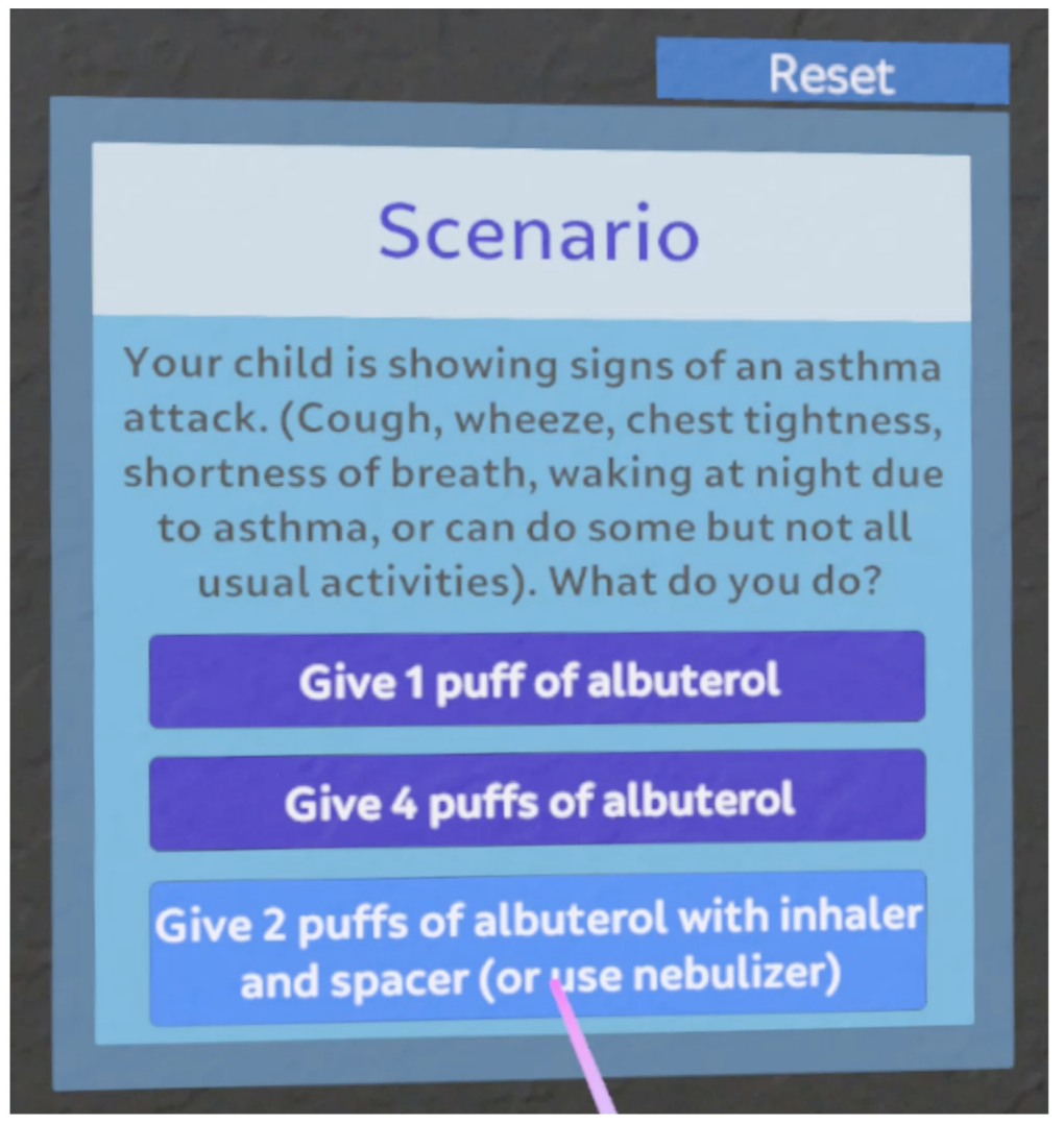 User view of multiple choice question